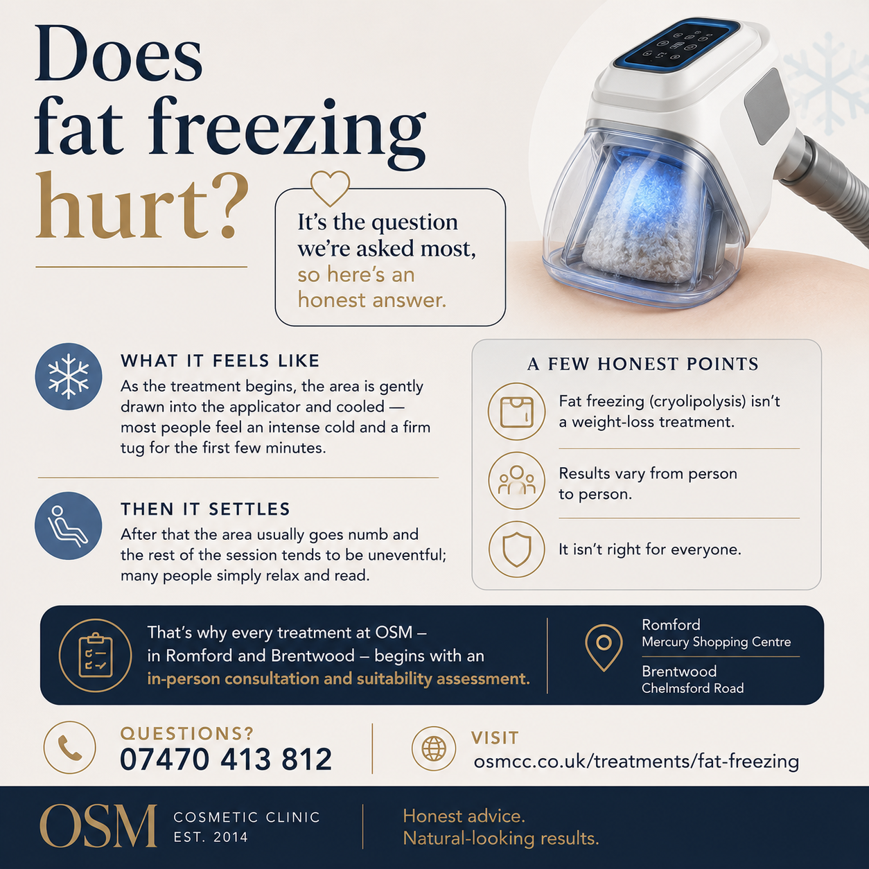 Fat freezing applicator at OSM Cosmetic Clinic